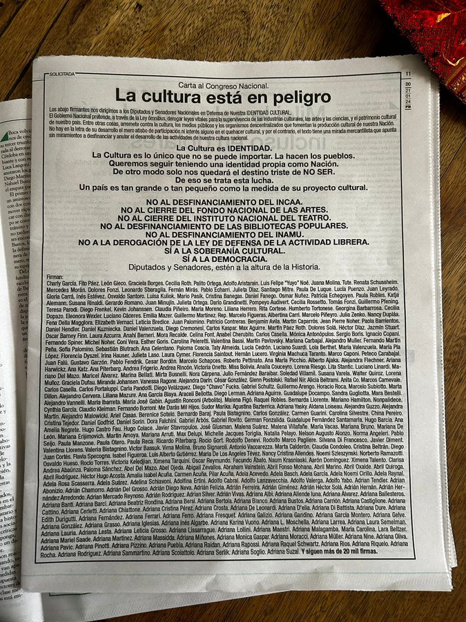 Charly, Graciela Borges, Sbaraglia y mas de 20,000 firmas unidos por la cultura