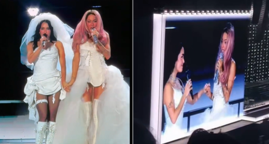 &iexcl;SORPRESA EN RIVER! Lali y Tini se vistieron de novia, cantaron juntas y protagonizaron un inesperado beso